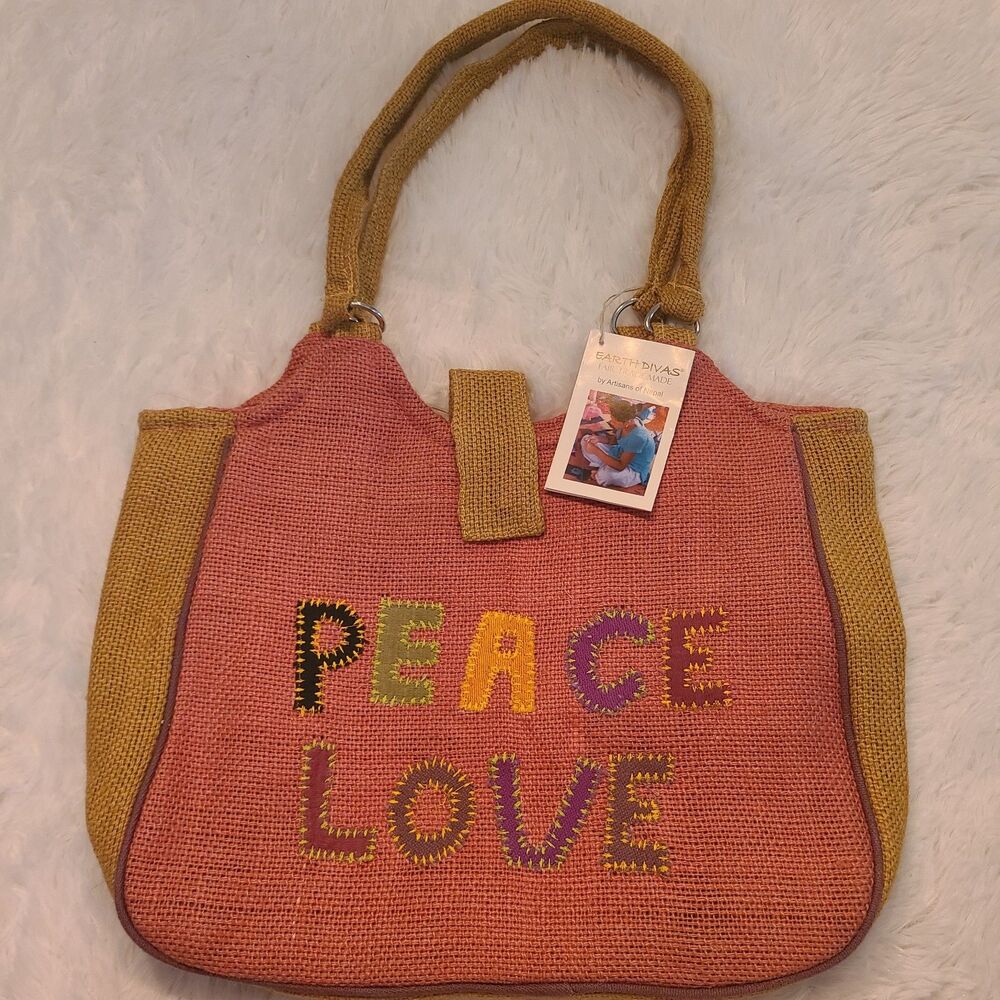 Earth Divas Pink HEMP Handbag NEW Boho Peace & Love Shoulder Purse Fair Trade